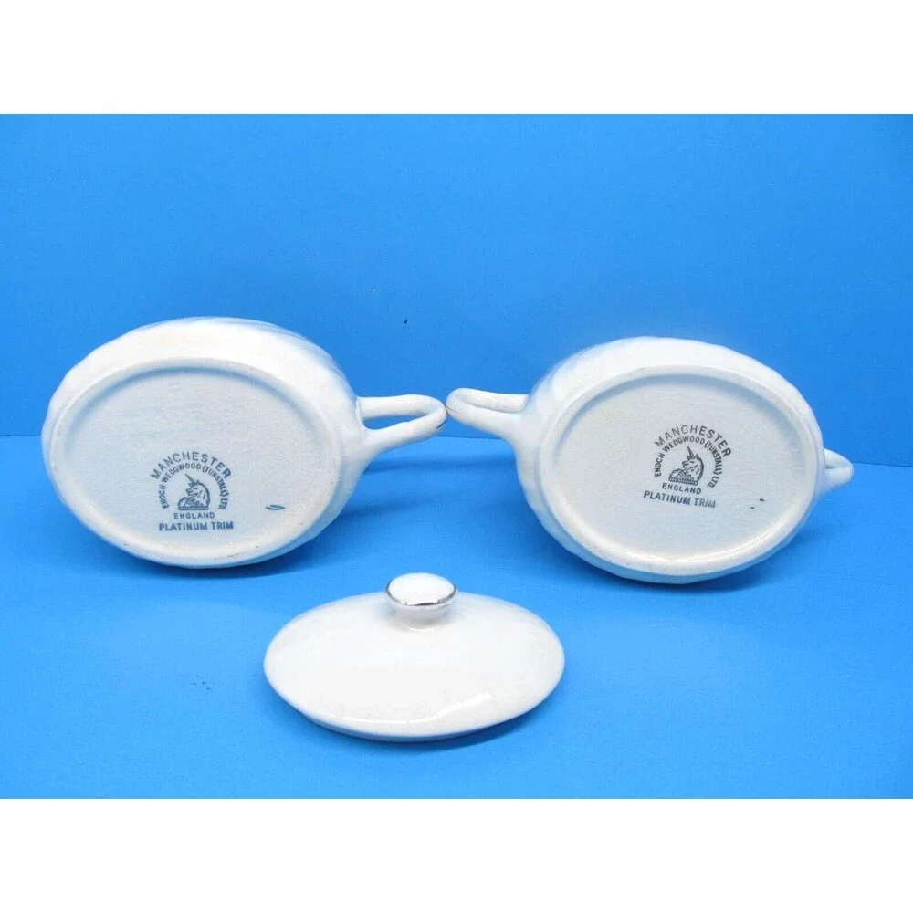 Enoch Wedgwood Manchester Covered Sugar Dish and Creamer
